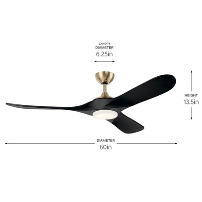 Kichler Mylo 1Lt 60" Ceiling Fan, Champagne Bronze/Jet Black/Etched