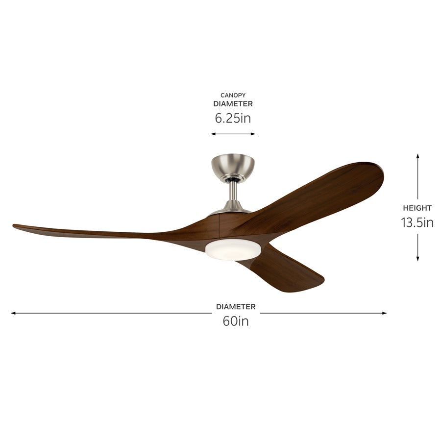 Kichler Mylo 1Lt 60" Ceiling Fan, Nickel/Natural Walnut/Etched