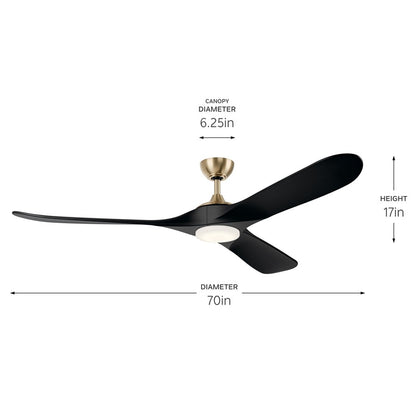 Kichler Mylo 1Lt 70" Ceiling Fan, Champagne Bronze/Jet Black/Etched