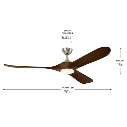 Kichler Mylo 1Lt 70" Ceiling Fan, Nickel/Natural Walnut/Etched