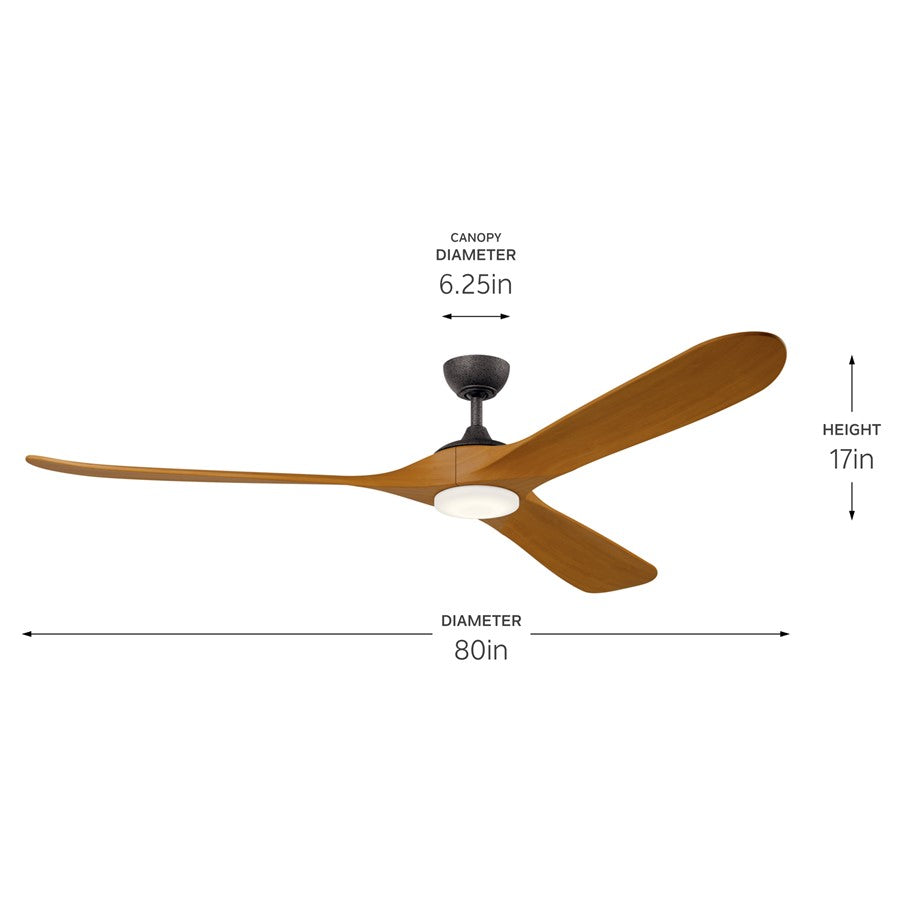 Kichler Mylo 1Lt 80" Ceiling Fan, Iron/Honey Maple/Satin Etched