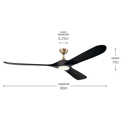 Kichler Mylo 1Lt 80" Ceiling Fan, Champagne Bronze/Jet Black/Etched
