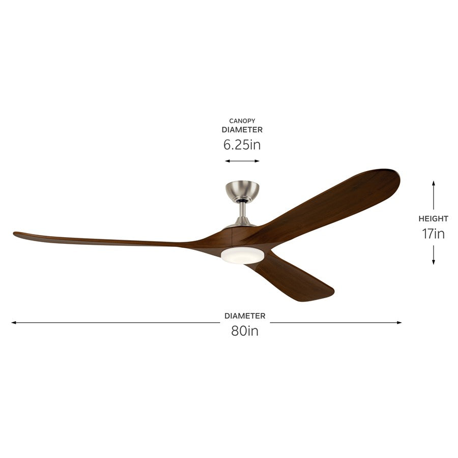 Kichler Mylo 1Lt 80" Ceiling Fan, Nickel/Natural Walnut/Etched
