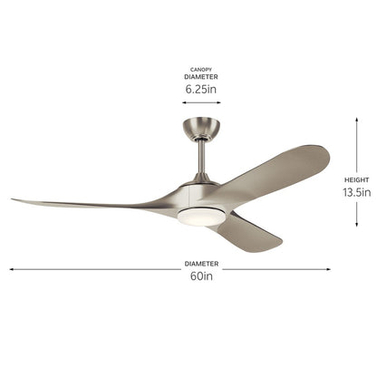 Kichler Mylo 1Lt 60" Ceiling Fan, Nickel/Nickel/Etched