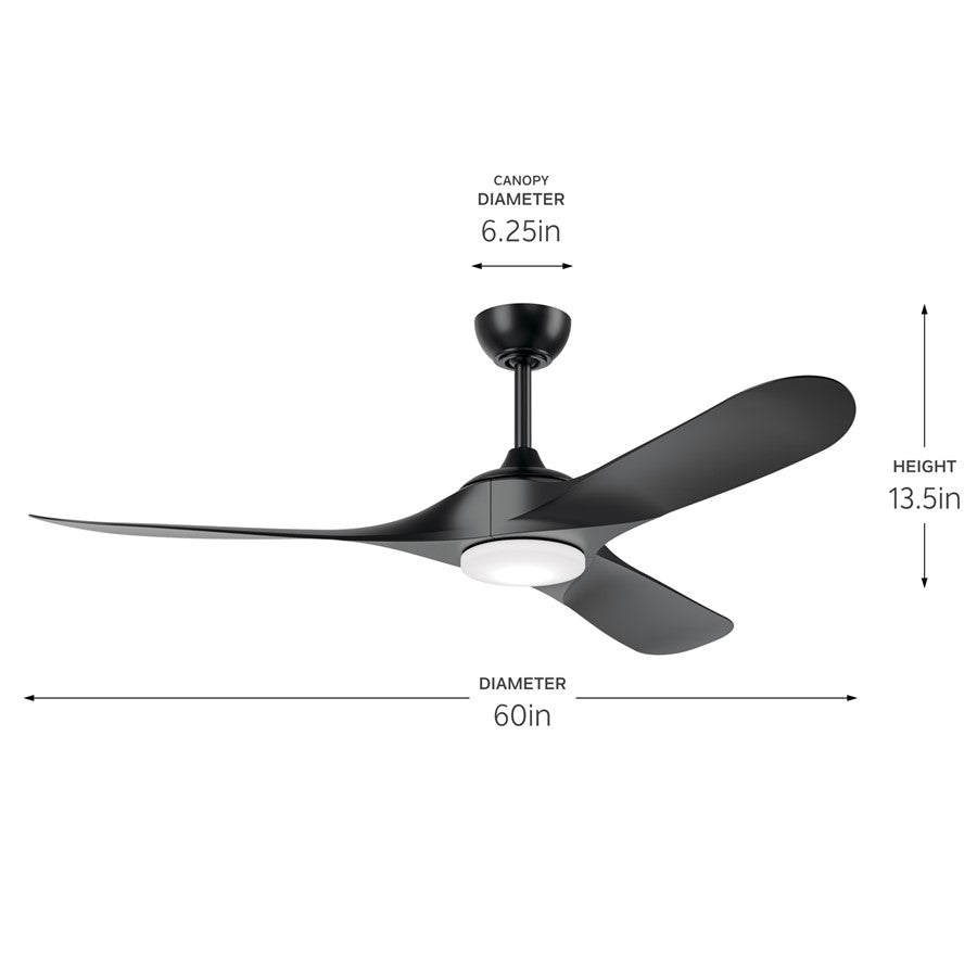 Kichler Mylo 1Lt 60" Ceiling Fan, Black/Black/Etched