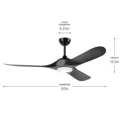 Kichler Mylo 1Lt 60" Ceiling Fan, Black/Black/Etched