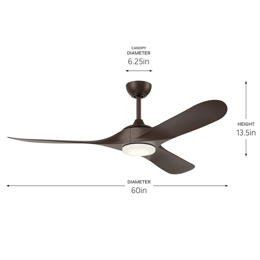 Kichler Mylo 1Lt 60" Ceiling Fan, Natural Bronze/Bronze/Etched