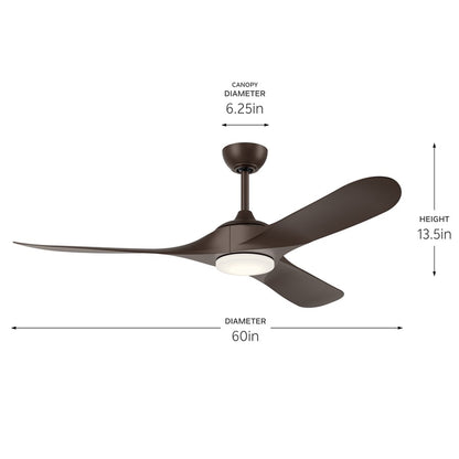 Kichler Mylo 1Lt 60" Ceiling Fan, Natural Bronze/Bronze/Etched
