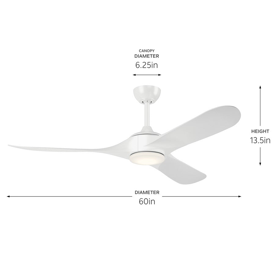 Kichler Mylo 1Lt 60" Ceiling Fan, White/White/Satin Etched