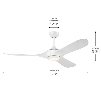Kichler Mylo 1Lt 60" Ceiling Fan, White/White/Satin Etched
