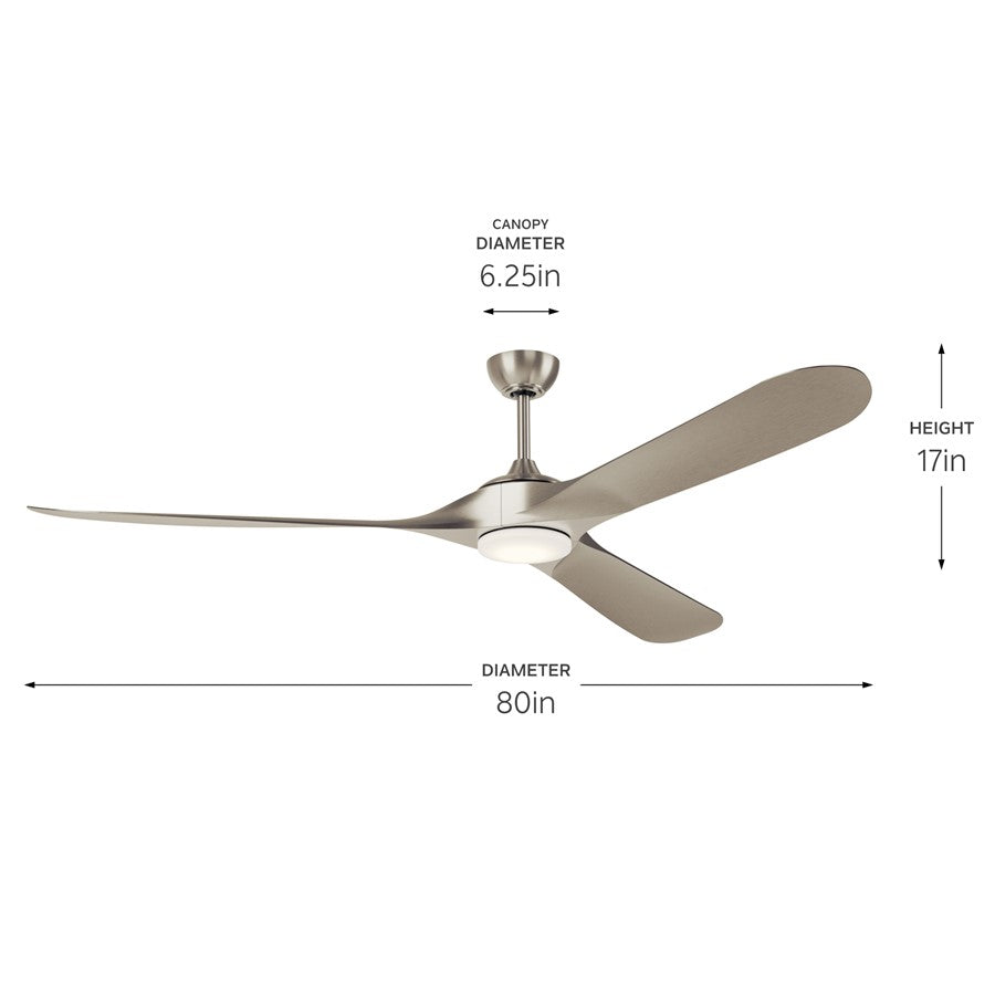 Kichler Mylo 1Lt 80" Ceiling Fan, Nickel/Nickel/Etched