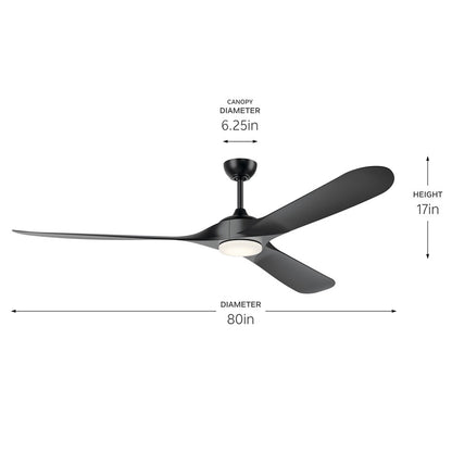 Kichler Mylo 1Lt 80" Ceiling Fan, Black/Black/Etched