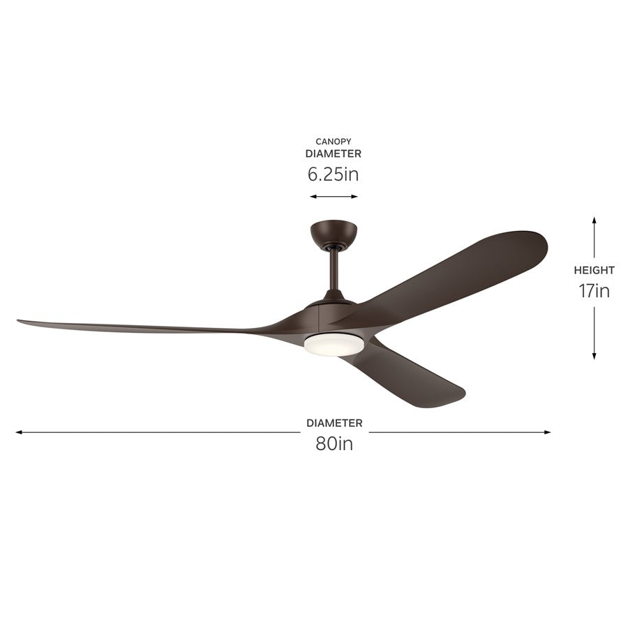 Kichler Mylo 1Lt 80" Ceiling Fan, Natural Bronze/Bronze/Etched