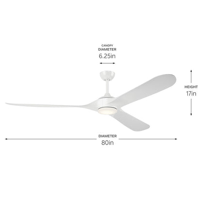 Kichler Mylo 1Lt 80" Ceiling Fan, White/White/Satin Etched
