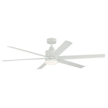 Kichler Loa 1Lt 65" Ceiling Fan, Matte White/White/Satin Etched - 310765MWH