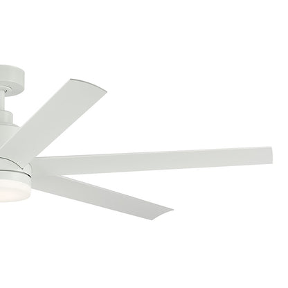 Kichler Loa 1Lt 65" Ceiling Fan, Matte White/White/Satin Etched