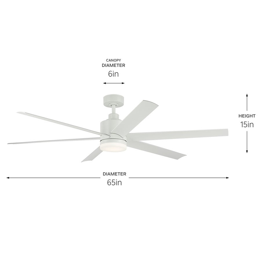 Kichler Loa 1Lt 65" Ceiling Fan, Matte White/White/Satin Etched