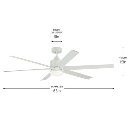 Kichler Loa 1Lt 65" Ceiling Fan, Matte White/White/Satin Etched