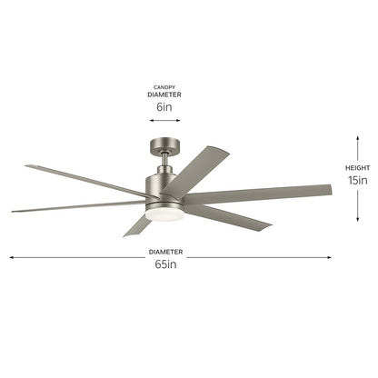 Kichler Loa 1Lt 65" Ceiling Fan, Painted Brushed Nickel/Silver/Etched