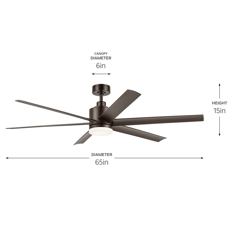Kichler Loa 1Lt 65" Ceiling Fan, Natural Bronze/Bronze/Etched