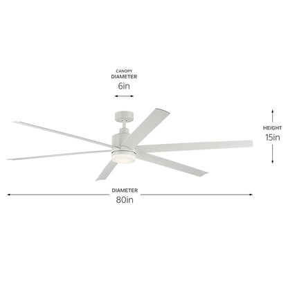 Kichler Loa 1Lt 80" Ceiling Fan, Matte White/White/Satin Etched