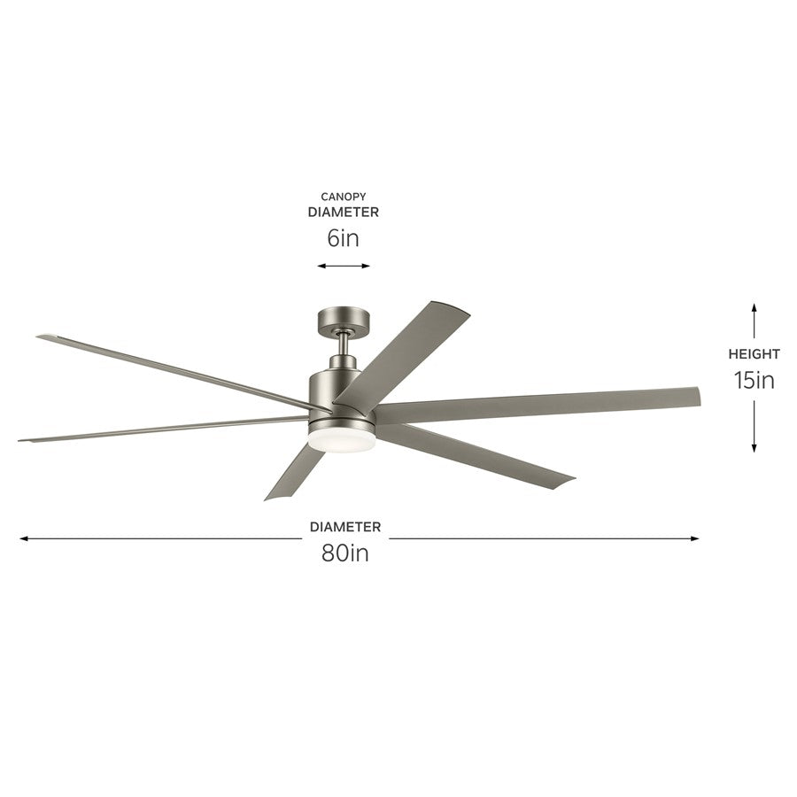 Kichler Loa 1Lt 80" Ceiling Fan, Painted Brushed Nickel/Silver/Etched