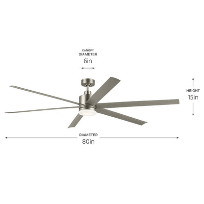 Kichler Loa 1Lt 80" Ceiling Fan, Painted Brushed Nickel/Silver/Etched