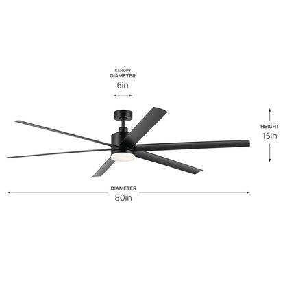 Kichler Loa 1Lt 80" Ceiling Fan, Satin Black/Black/Satin Etched