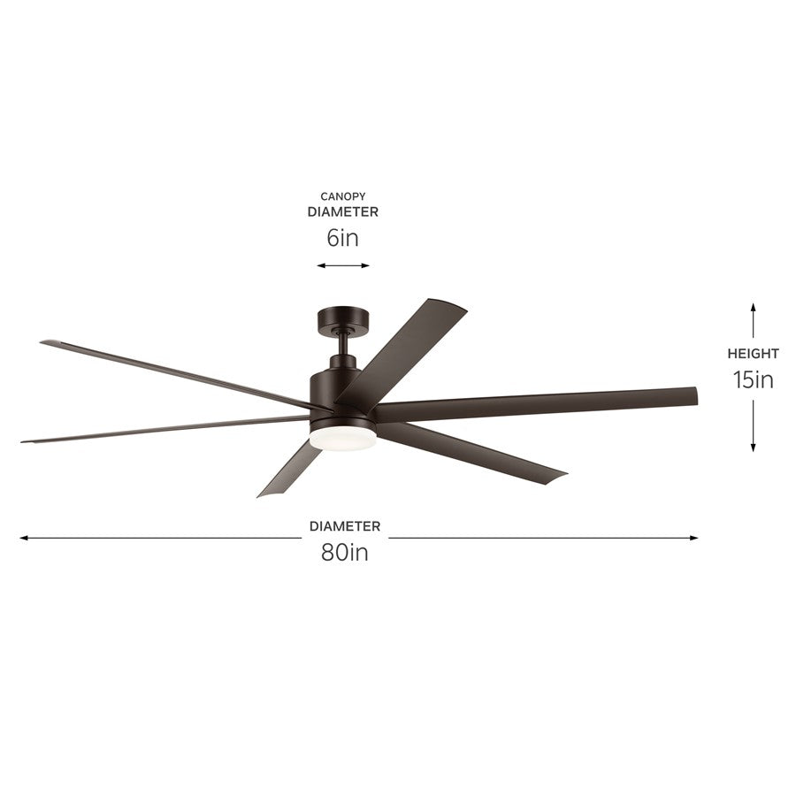 Kichler Loa 1Lt 80" Ceiling Fan, Natural Bronze/Bronze/Etched