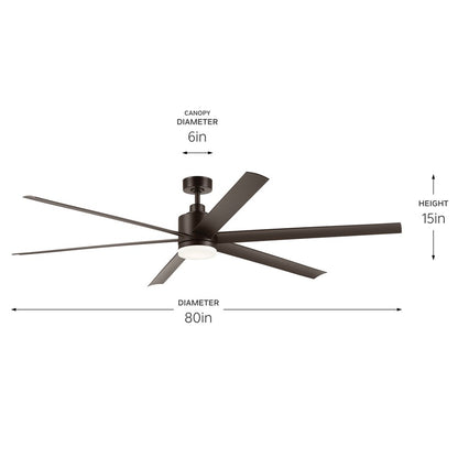 Kichler Loa 1Lt 80" Ceiling Fan, Natural Bronze/Bronze/Etched
