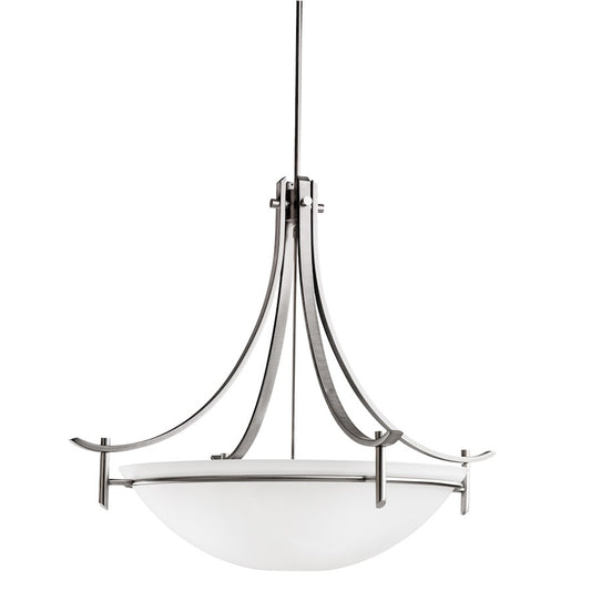 Kichler Olympia 36in 5-Light Pendant | Contemporary Antique Pewter and Satin Etched White Glass | Dining Room & Living Room | Model 3279AP