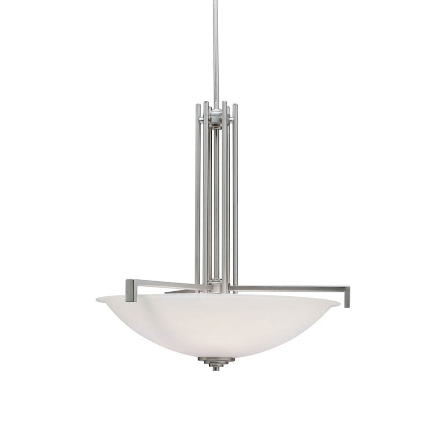 Kichler Eileen 26in 4-Light Pendant | Contemporary Brushed Nickel and Satin Etched White Glass | Living Room & Dining Room | Model 3299NI
