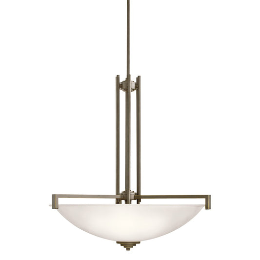 Kichler Eileen 26in 4-Light Pendant | Contemporary Olde Bronze and Satin Etched White Glass | Kitchen Island & Dining Room | Model 3299OZS