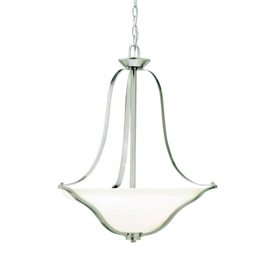 Kichler Langford 22in 3-Light Pendant | Transitional Brushed Nickel and Satin Etched White Glass | Kitchen Island & Dining Room | Model 3384NI