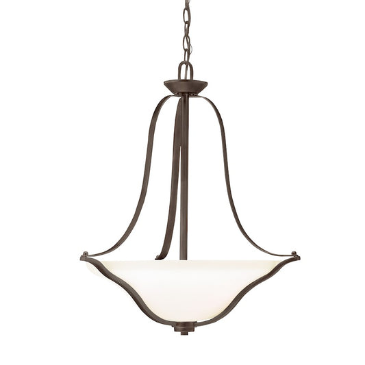 Kichler Langford 22in 3-Light Pendant | Transitional Olde Bronze and Satin Etched White Glass | Kitchen Island & Dining Room | Model 3384OZ