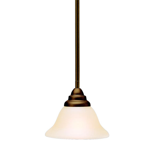 Kichler Telford 7in 1-Light Mini Pendant | Transitional Olde Bronze and Umber Etched Glass | Kitchen Island & Dining Room | Model 3476OZ