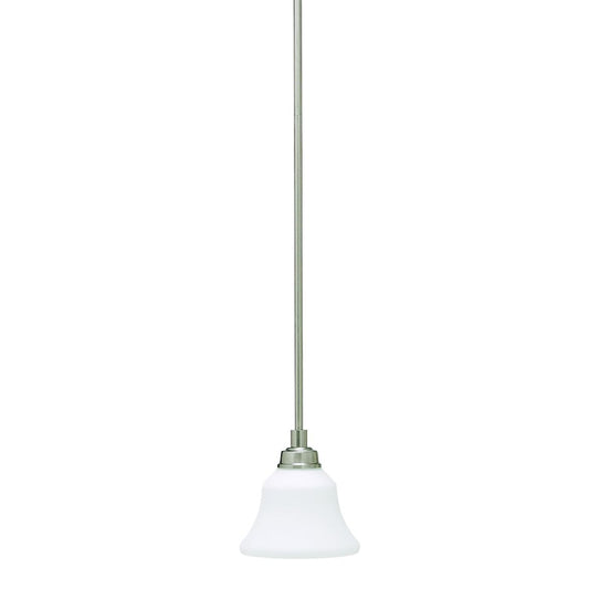 Kichler Langford 7in 1-Light Mini Pendant | Transitional Brushed Nickel Steel and Satin Etched White Glass | Kitchen Island & Dining | Model 3482NI