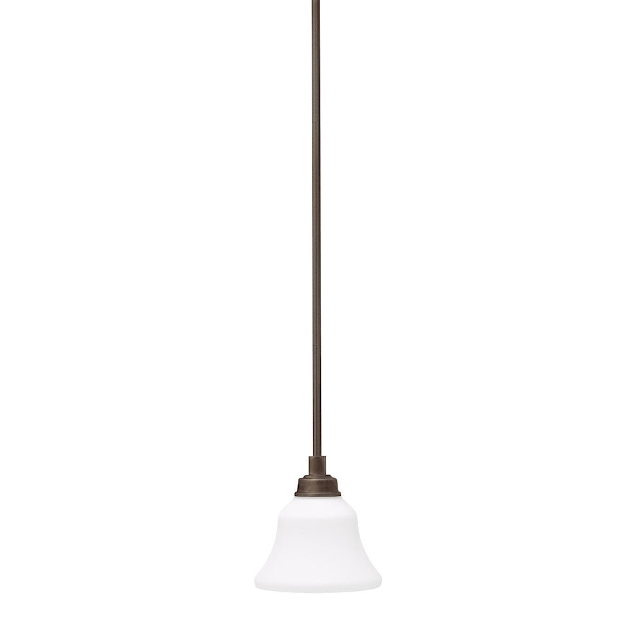 Kichler Langford 7in 1-Light Mini Pendant | Transitional Olde Bronze and Satin Etched White Glass | Kitchen Island & Hallway | 7 x 8 in | Model 3482OZ