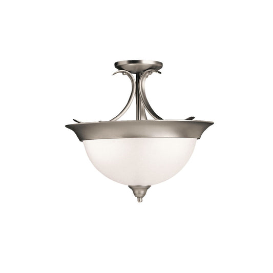 Kichler Dover 15in 3-Light Semi-Flush Mount | Transitional Brushed Nickel Steel and Etched Seeded Glass | Hallway & Bedroom Ceiling | Model 3623NI