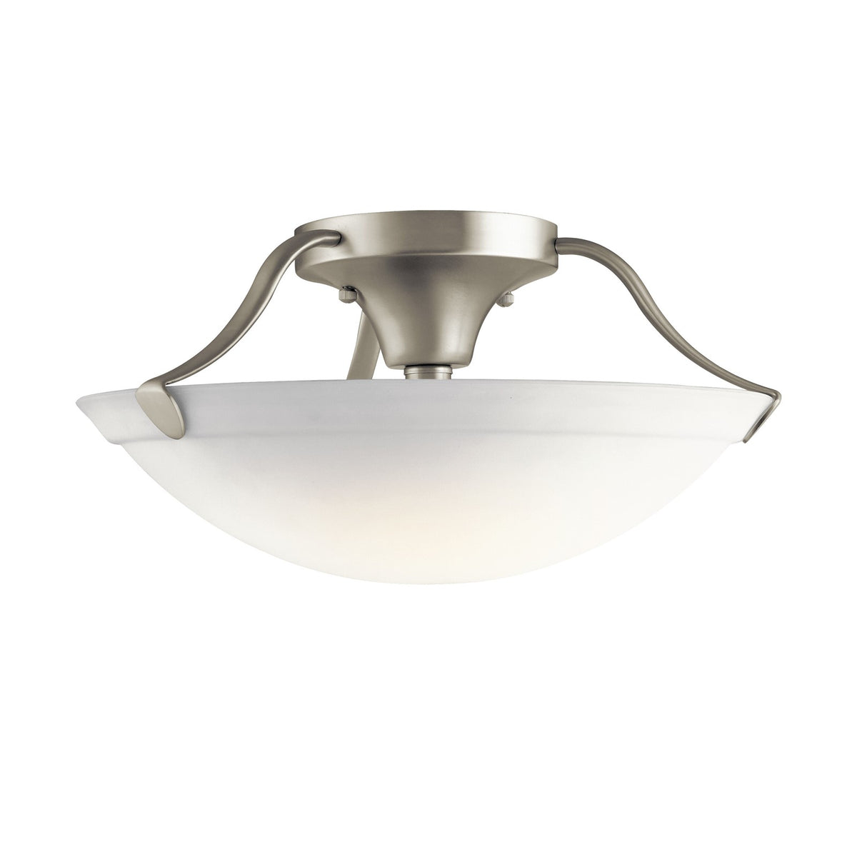 Kichler 16in 3-Light Semi-Flush Mount | Brushed Nickel and White Etched Glass | Transitional Ceiling Light for Living Room & Bedroom | Model 3627NI