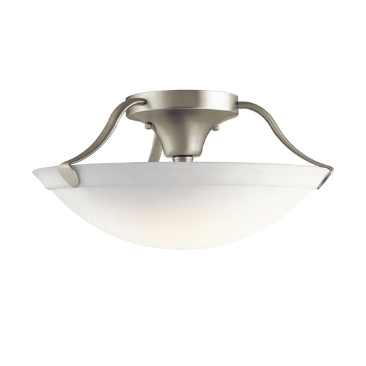 Kichler 16in 3-Light Semi-Flush Mount | Brushed Nickel and White Etched Glass | Transitional Ceiling Light for Living Room & Bedroom | Model 3627NI