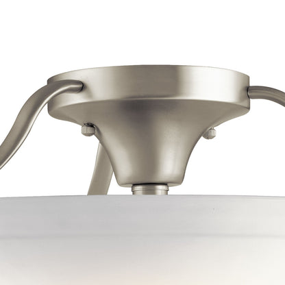 Kichler 16in 3-Light Semi-Flush Mount | Brushed Nickel and White Etched Glass | Transitional Ceiling Light for Living Room & Bedroom | Model 3627NI