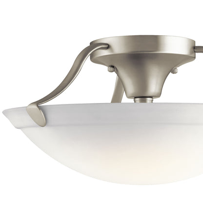 Kichler 16in 3-Light Semi-Flush Mount | Brushed Nickel and White Etched Glass | Transitional Ceiling Light for Living Room & Bedroom | Model 3627NI