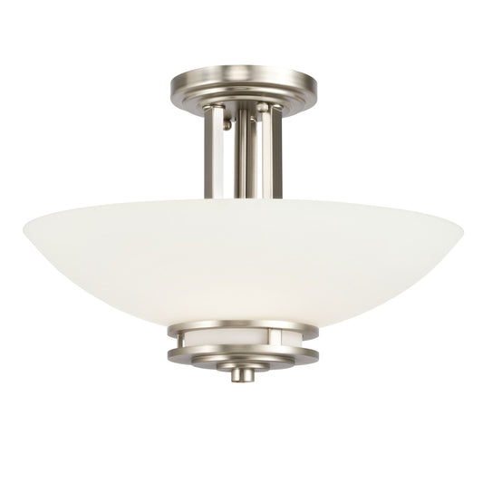 Kichler Hendrik 15in 2-Light Semi-Flush Mount | Contemporary Brushed Nickel and Satin Etched Opal Glass | Bedroom & Hallway | Model 3674NI