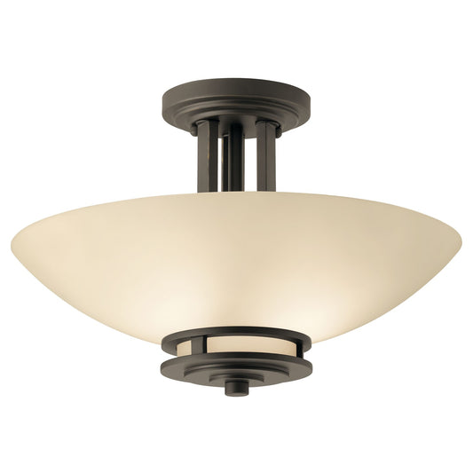 Kichler Hendrik 15in 2-Light Semi Flush | Contemporary Olde Bronze and Light Umber Glass | Living Room & Dining Room | 15 x 10 in | Model 3674OZ
