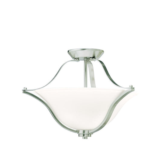 Kichler Langford 19in 2-Light Pendant/Semi-Flush | Transitional Brushed Nickel and Satin Etched White Glass | Dining Room & Kitchen | Model 3681NI