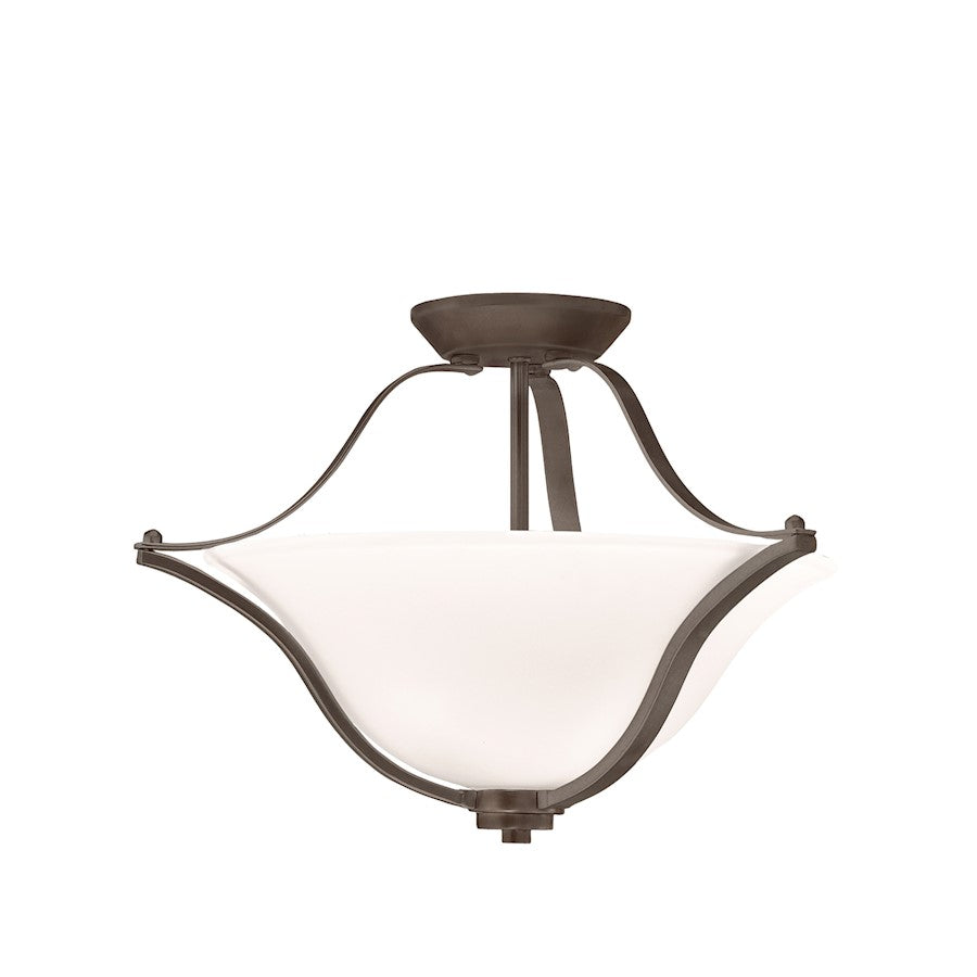 Kichler Langford 19in 2-Light Semi Flush Mount | Transitional Olde Bronze and Satin Etched White Glass | Hallway & Bedroom Ceiling | Model 3681OZ
