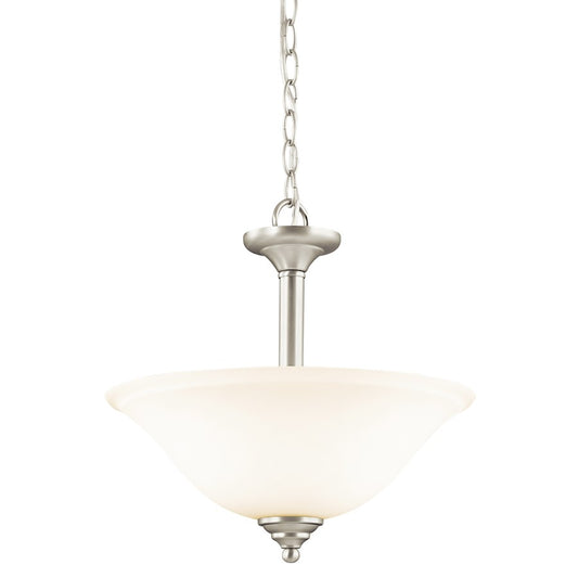 Kichler Wynberg 15in 2-Light Semi Flush Pendant | Transitional Brushed Nickel and Satin Etched Glass | Dining Room & Kitchen Island | Model 3694NI