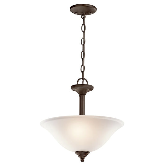 Kichler Wynberg 15in 2-Light Semi Flush Pendant | Transitional Olde Bronze and Satin Etched Glass | Kitchen & Dining Room | Model 3694OZ
