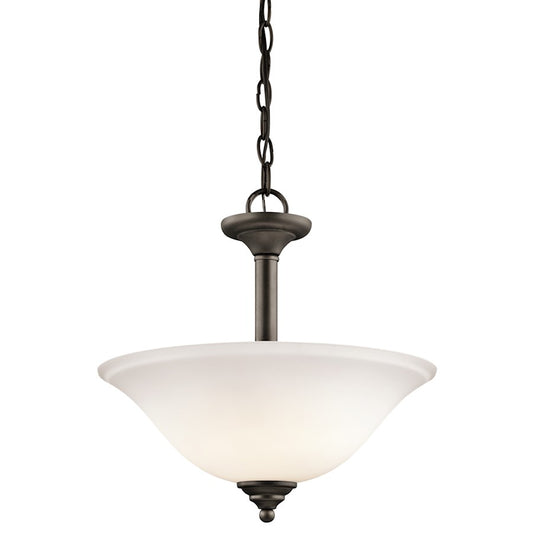 Kichler Armida 15in 2-Light Semi-Flush Pendant | Traditional Olde Bronze and Satin Etched White Glass | Dining Rooms & Entryways | Model 3694OZW